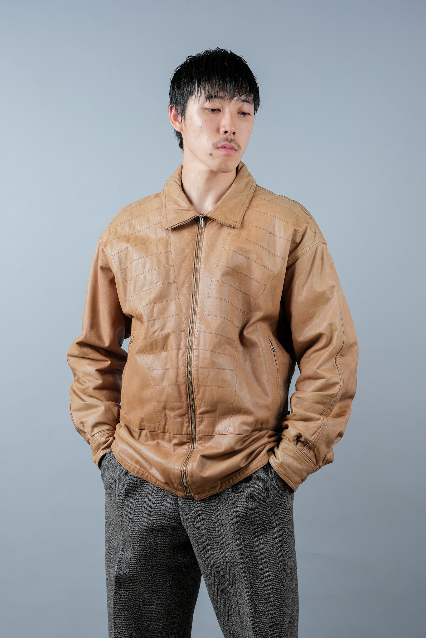 80's] OLD GIORGIO ARMANI Zip Up Leather Jacket Size.46