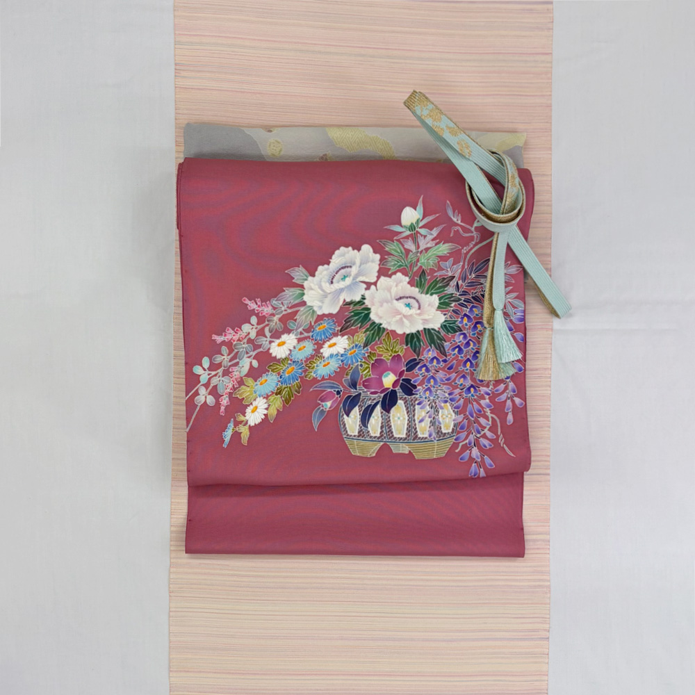 本加賀友禅 染め九寸帯 古泉良範 作「花籠」 - 青山ゑり華