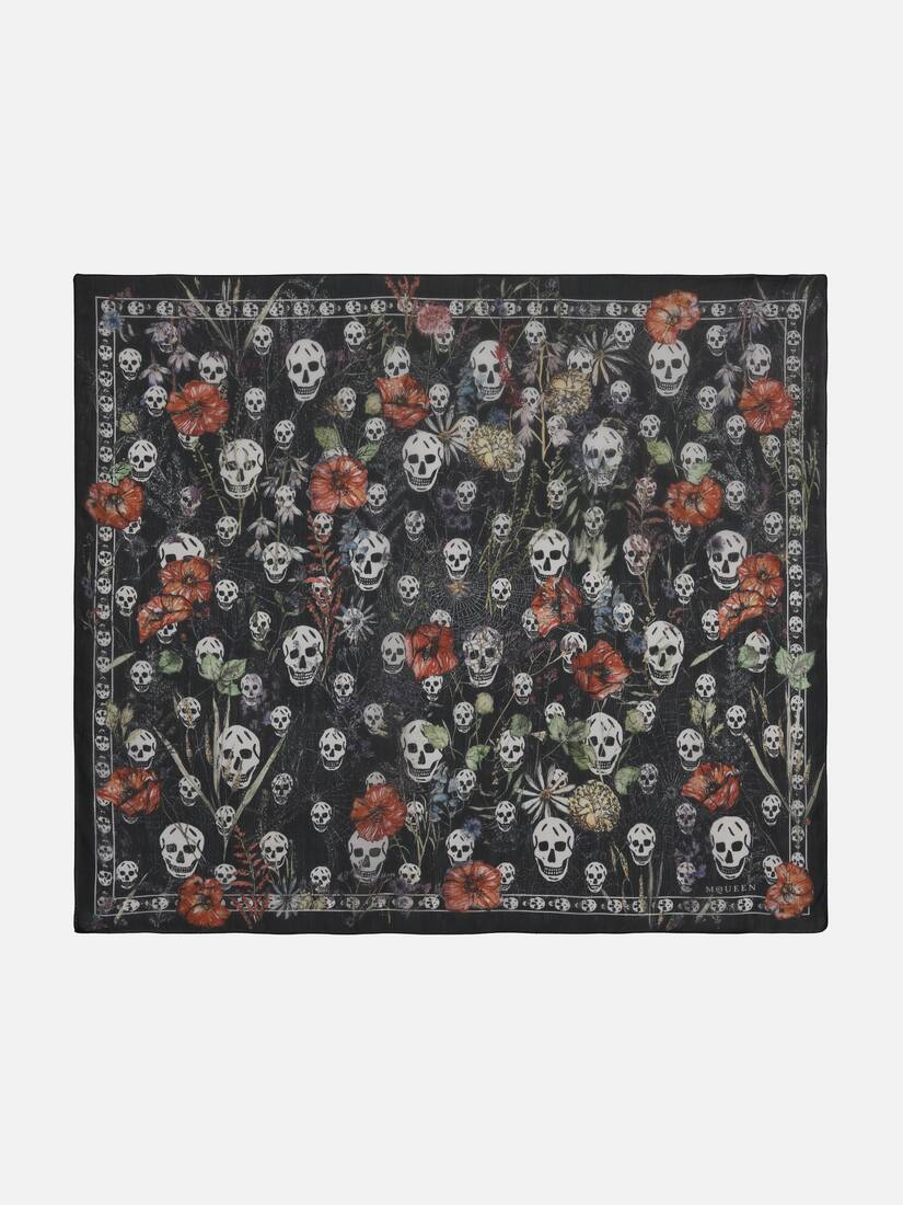 Women's Skull & Spider Floral Scarf in Black/Ivory | McQueen US