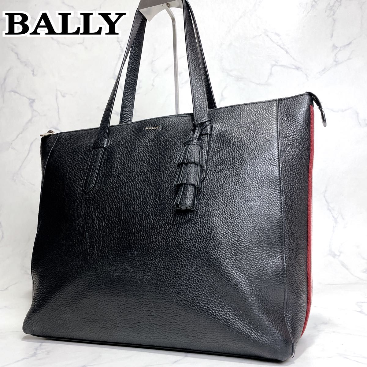 BALLY トートバッグ レザー 黒 シボ革 A4 肩掛 ゴールド 通勤 スーツ
