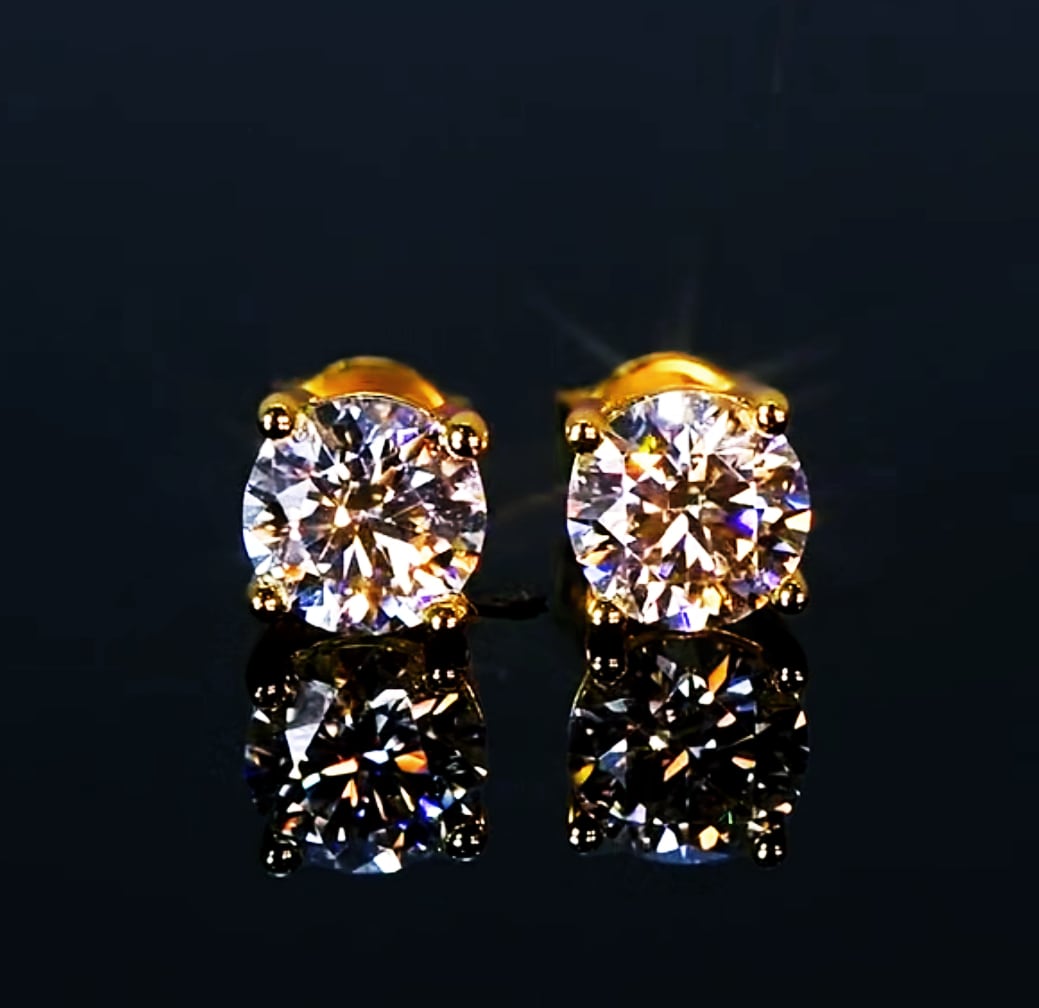 究極◇改良型 1ct 5mm モアサナイト 一粒ピアス ゴールド◇silver925