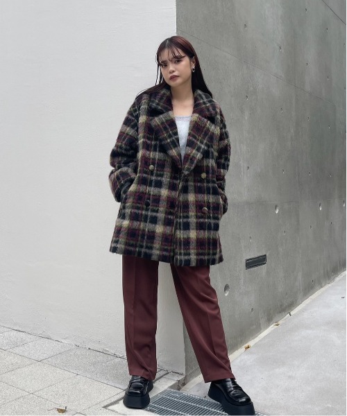 Ameri（アメリ）の「ADORABLE SHAGGY CHECK COAT（チェスターコート