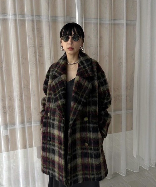 Ameri（アメリ）の「ADORABLE SHAGGY CHECK COAT（チェスターコート