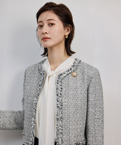 ミックスツイードノーカラージャケット (ジャケット/アウター / ノー