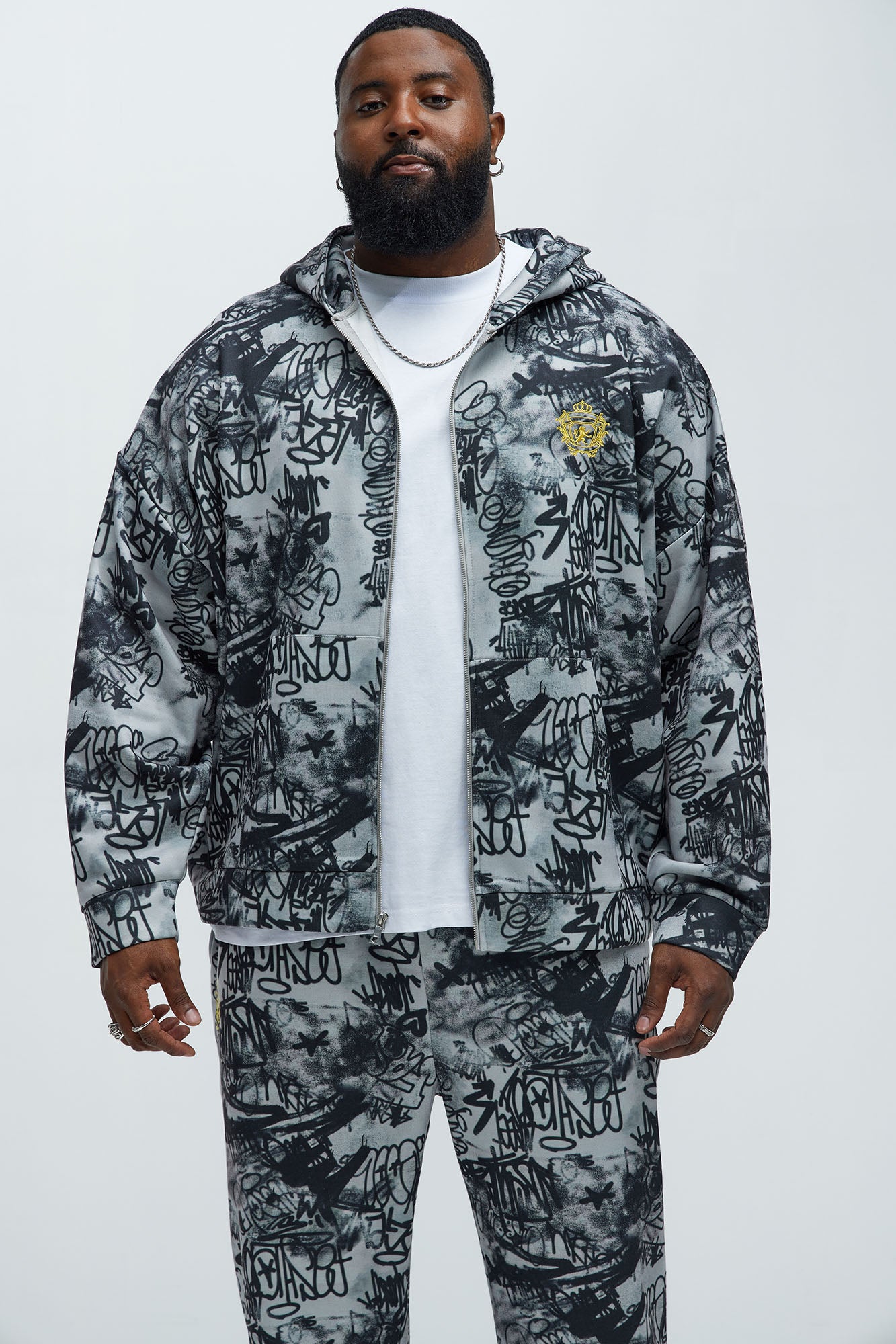Vandal Oversized Graffiti Zip Up Hoodie - Grey | Fashion Nova