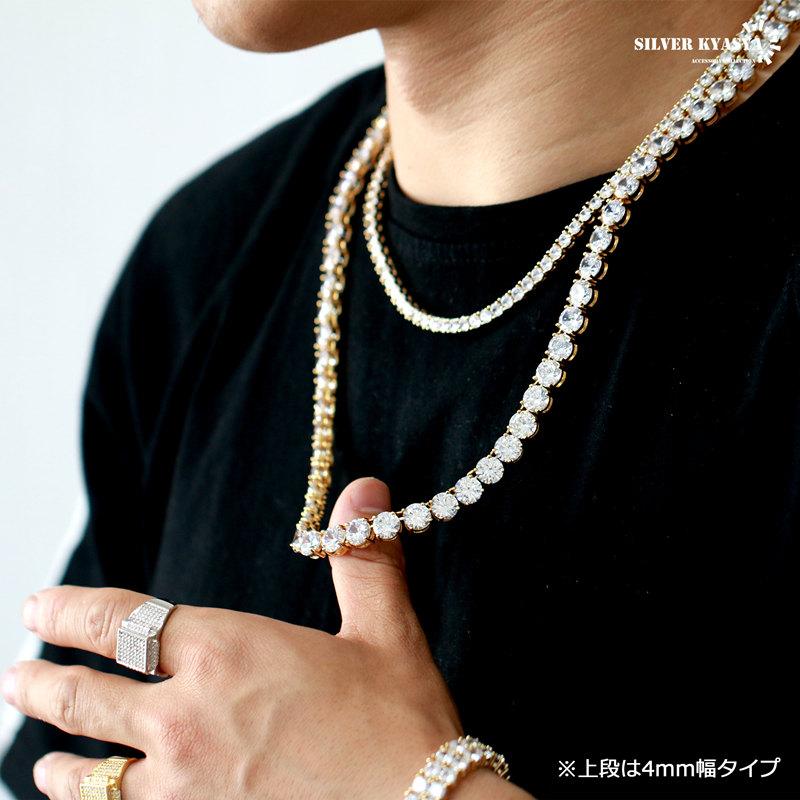 太め 8mm テニスチェーンネックレス メンズ シルバー ゴールド 金