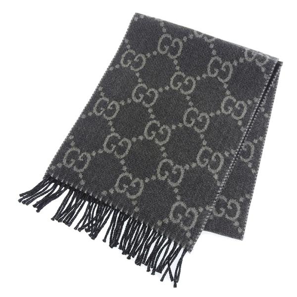 GUCCI（グッチ） マフラー GGジャガード ウール グレー ブラック