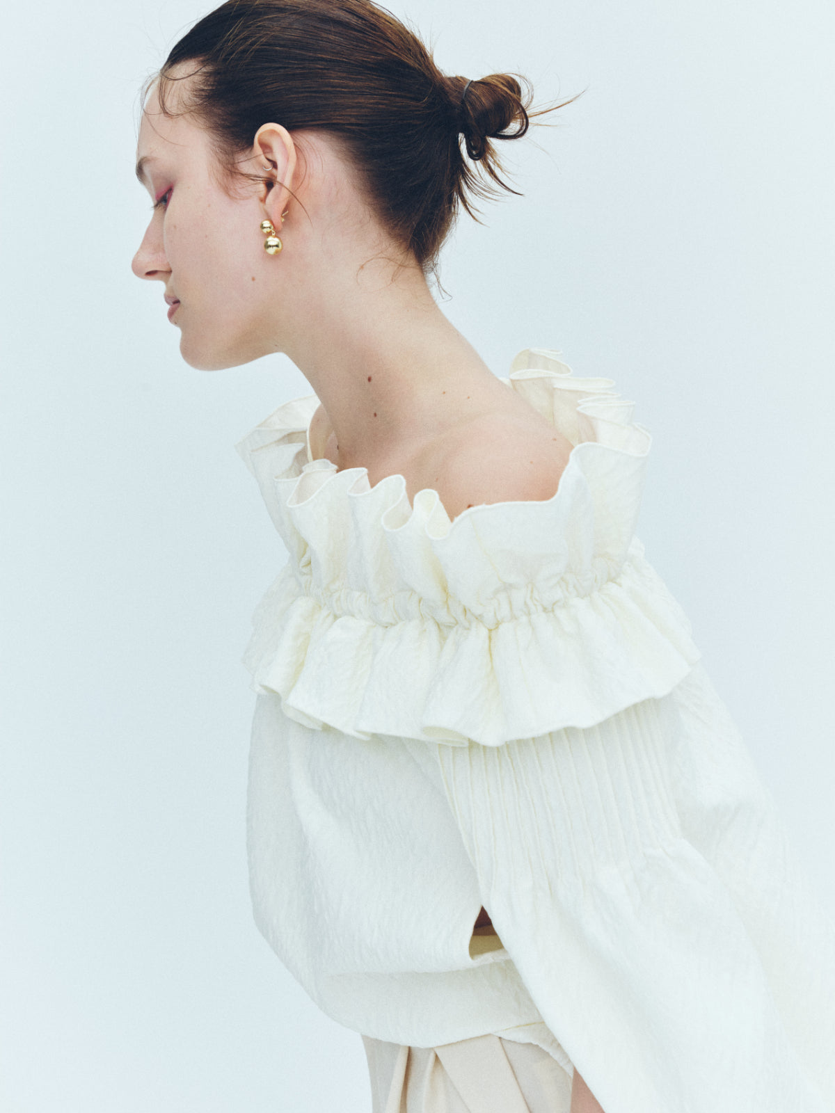 l'aube blanc Ruffle chiffon Blouse laubeblanc Cape sleeve Chiffon