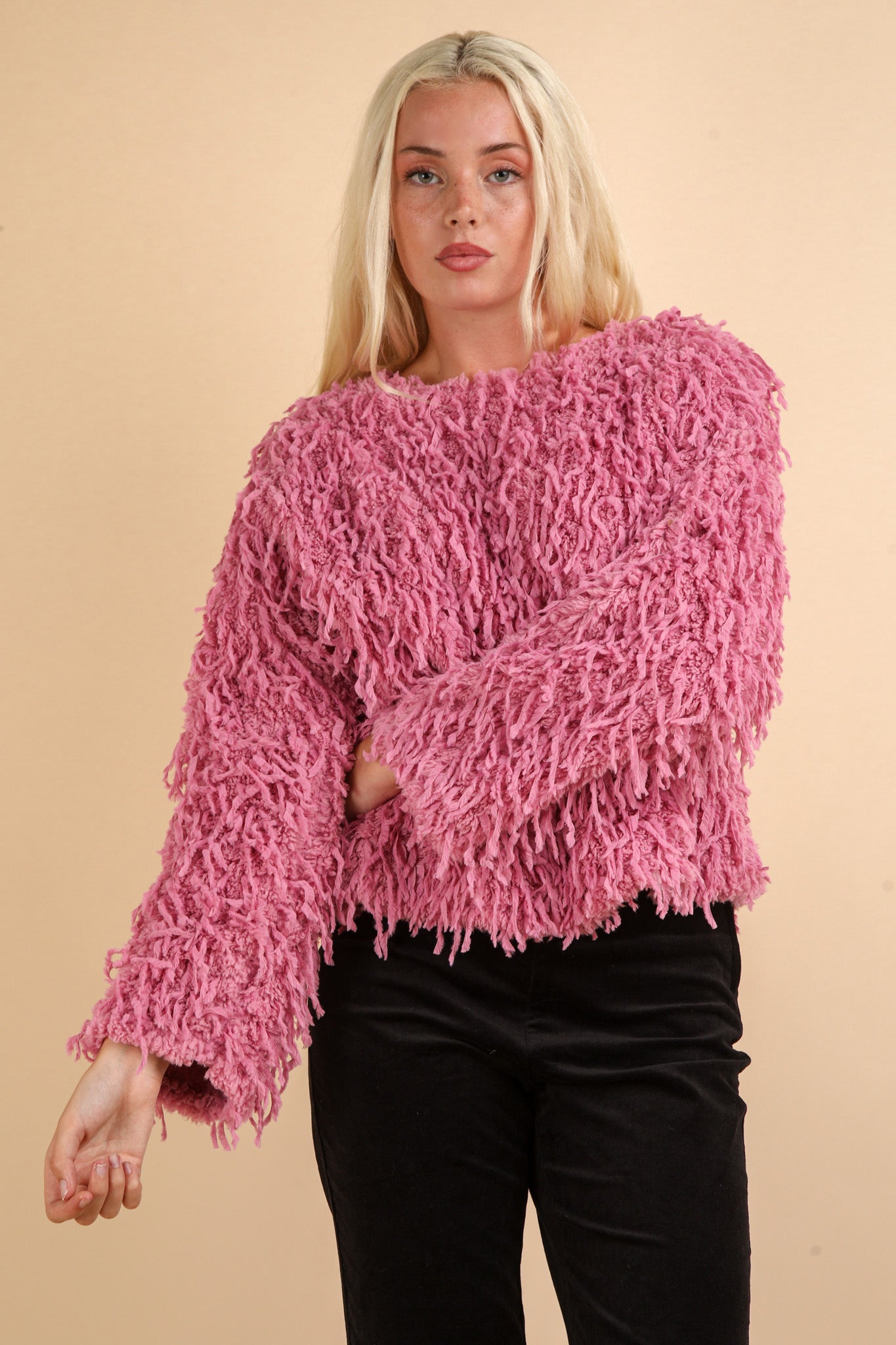 Fluffy Sweater with Velvet Ribbon in Back - Pink – Lola's Lookbook
