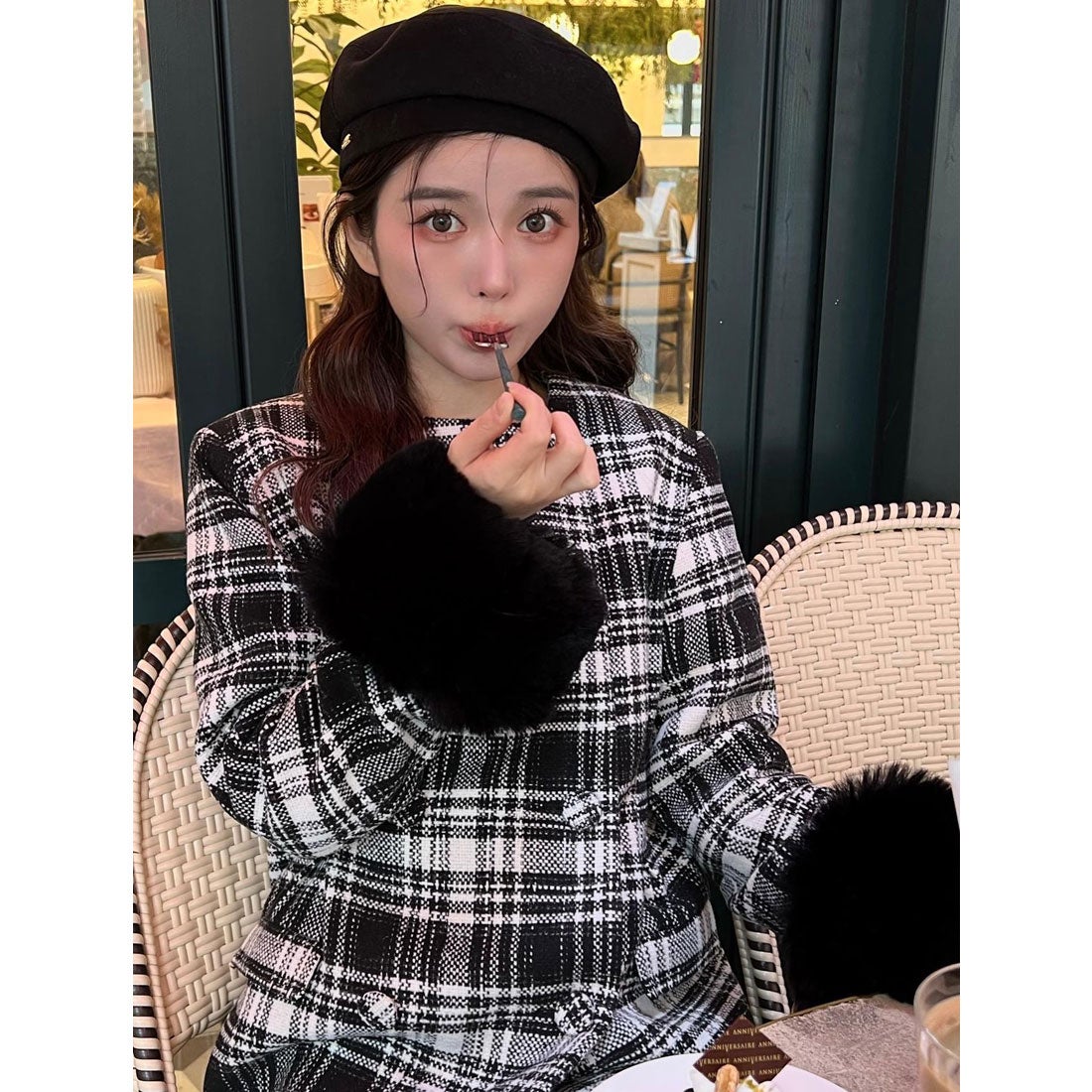 ダーリッチ Darich タックデザインチェックコート （ブラック