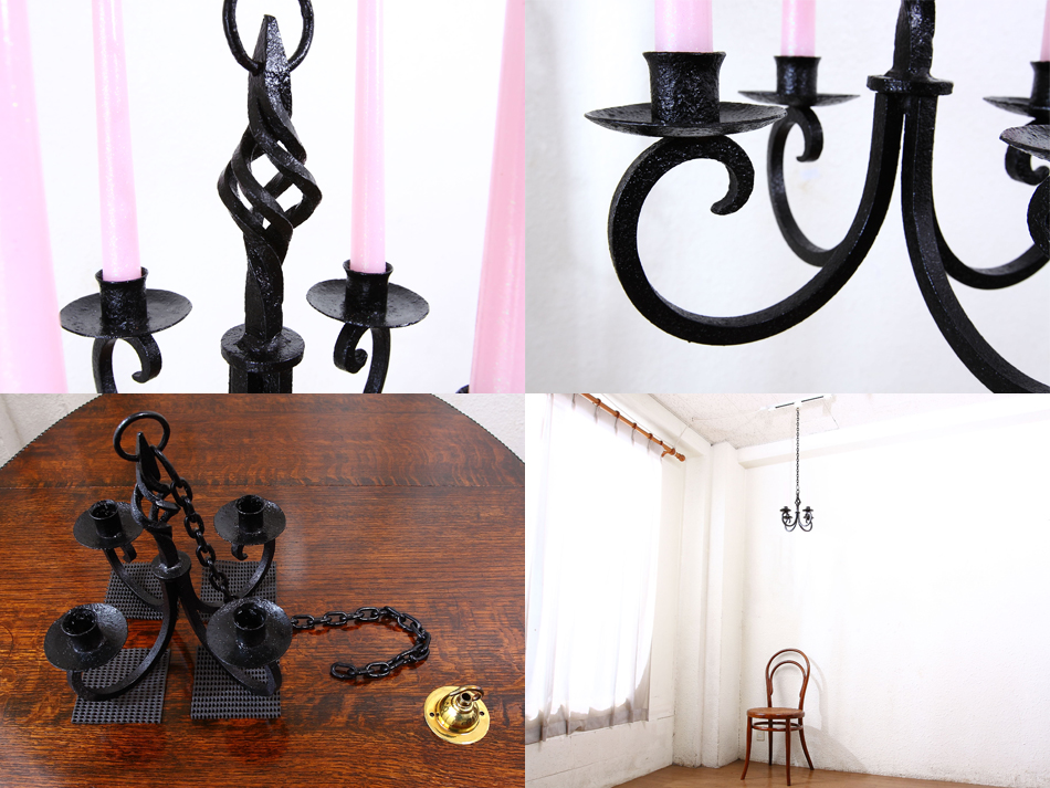 アイアン キャンドルスタンドシャンデリア(4灯)｜アンティーク家具
