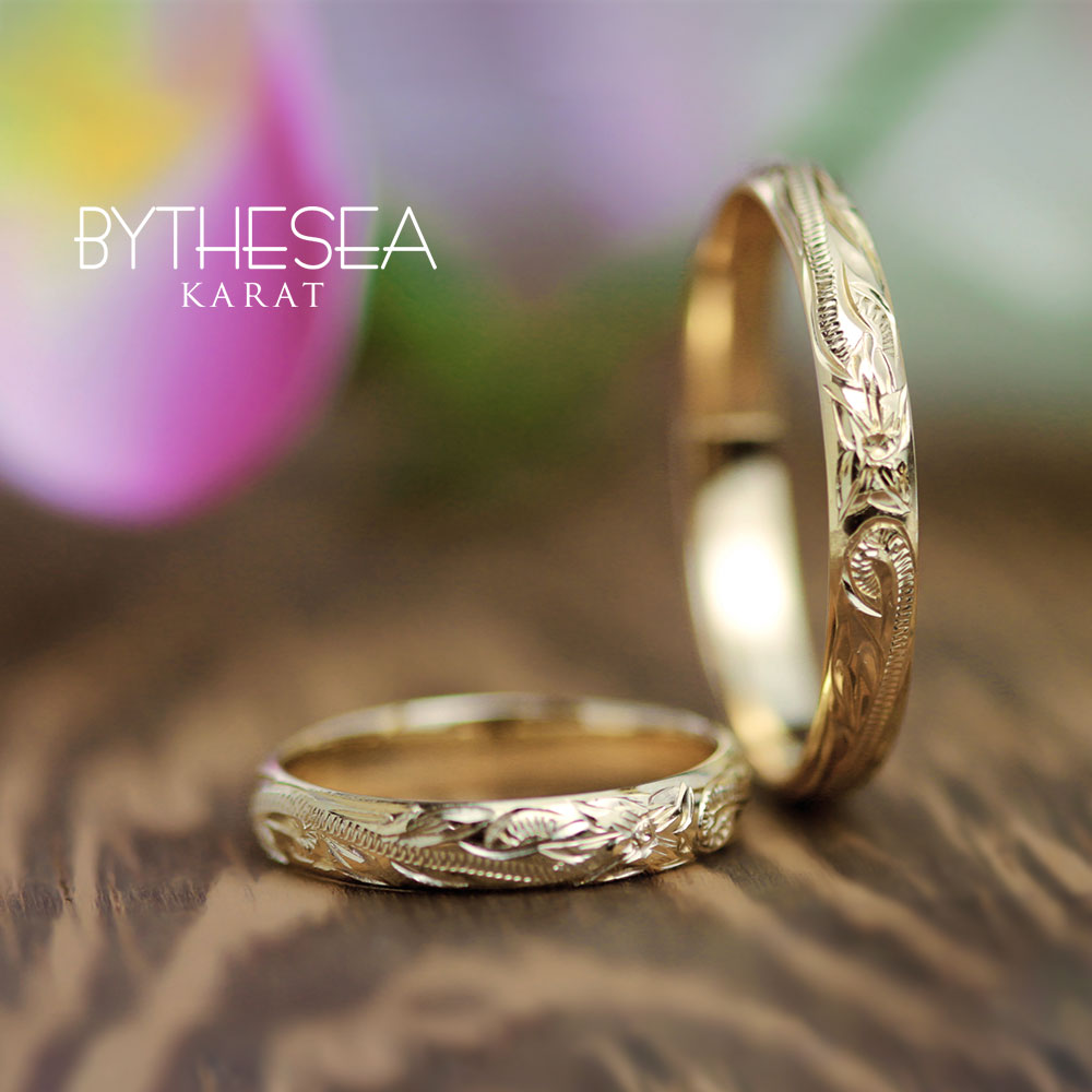 ハワイアンジュエリー ペアリング 指輪 刻印無料 K14ゴールド 14金 2個