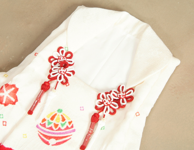 京美 七五三 正絹 被布 着物 3歳 白 赤色絞り染め分け 本絞り ひな祭り