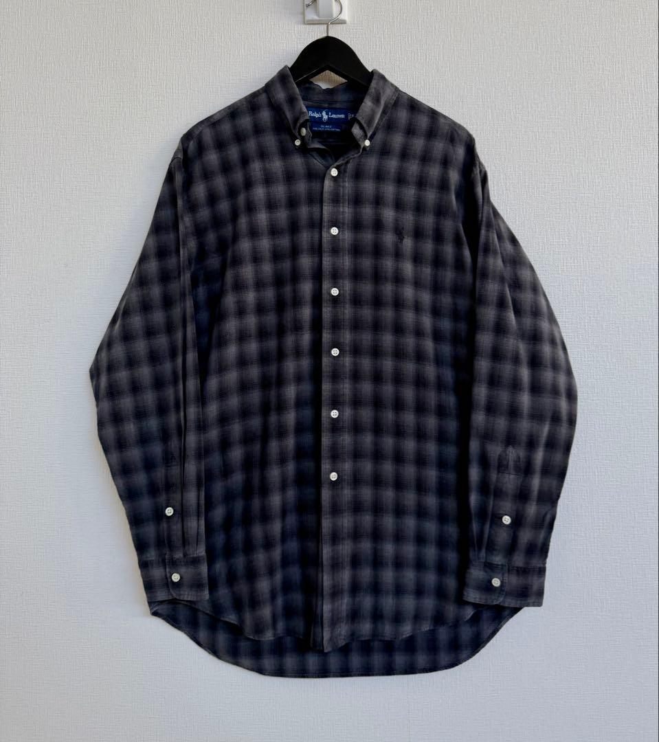 超スペシャル 90s ラルフローレン BLAKE オンブレチェック シャツ M 秋冬アイテム特集】Ralph Lauren オンブレチェック BLAKE コットン