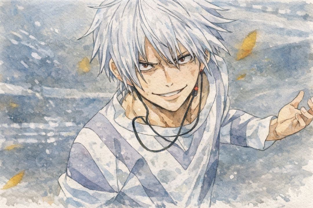 水彩画風 白髪の少年 ポストカード オリジナルAIイラスト水彩風女の子ポストカード5P ② ※プレゼント