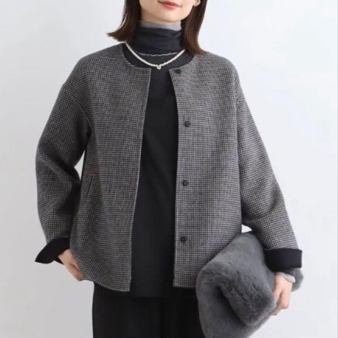 INDIVI リバーショートコート　ブラックサイズ38 未使用 SALEおすすめコート】ウールリバーショートコート（ノーカラーコート
