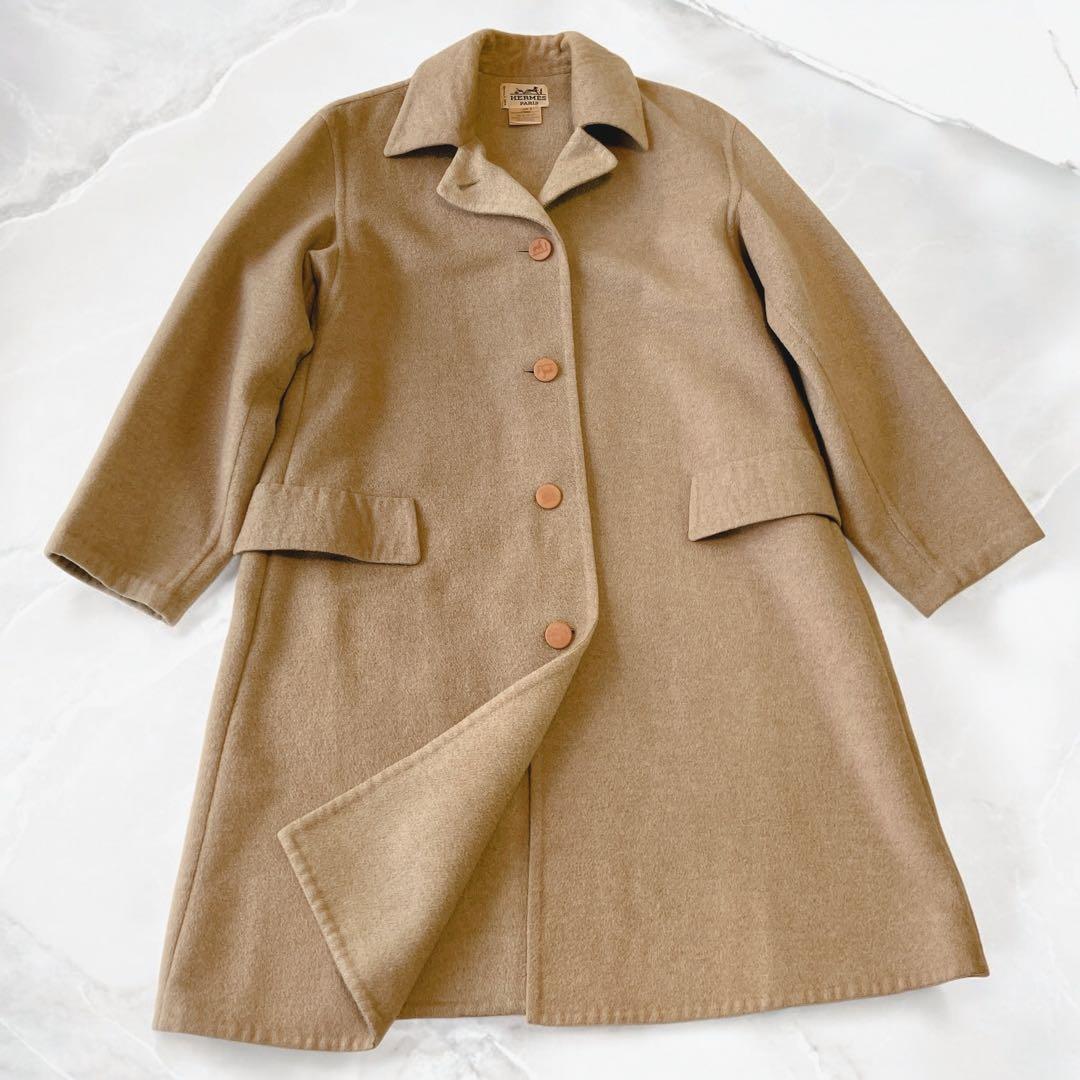 エルメス　HERMES カシミヤ100% 　茶色　　コート　馬車　L〜XLロング カシミヤ HERMES(エルメス) コート(レディース) - ブランド通販のBUYMA