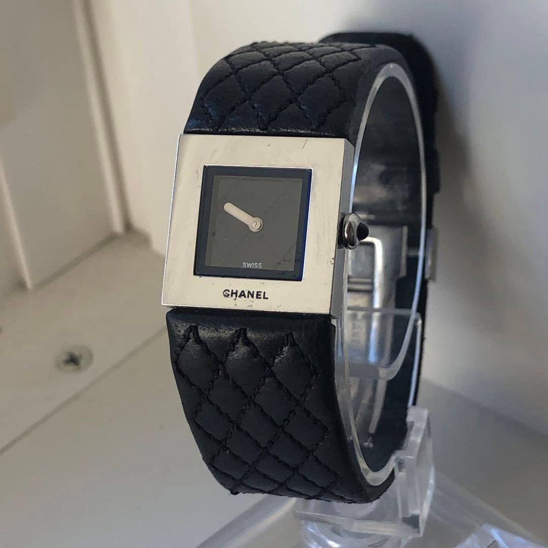 【美品】CHANEL マトラッセ　ブラック レザーベルト 時計 CHANEL - シャネル マトラッセ クォーツ 革ベルト レザー 黒 ブラック