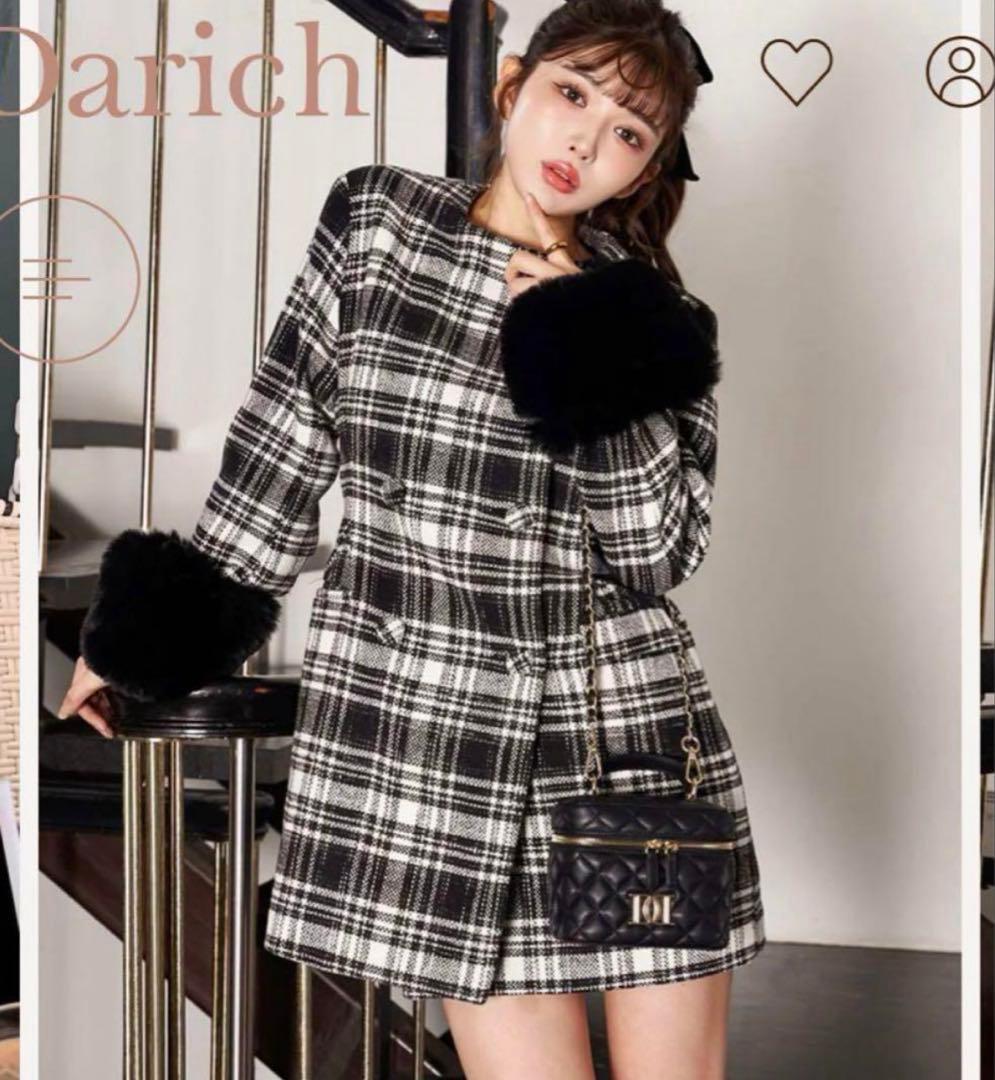 ダーリッチ★タックデザインチェックコート★美品 ダーリッチ Darich タックデザインチェックコート （ブラック