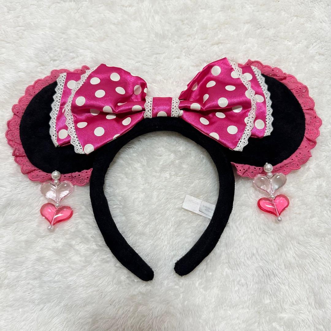 ディズニー　レア　 ミニー　カチューシャ　イヤリング　水色　リボン　水玉　レース ディズニー カチューシャ ミニー 水色 水玉 イヤリング リボン レース