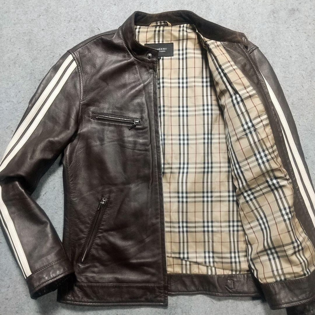 美品 L バーバリーブラックレーベル ライダースジャケット 革ジャン アウター Yahoo!オークション -「burberry black label レザーライダース」の