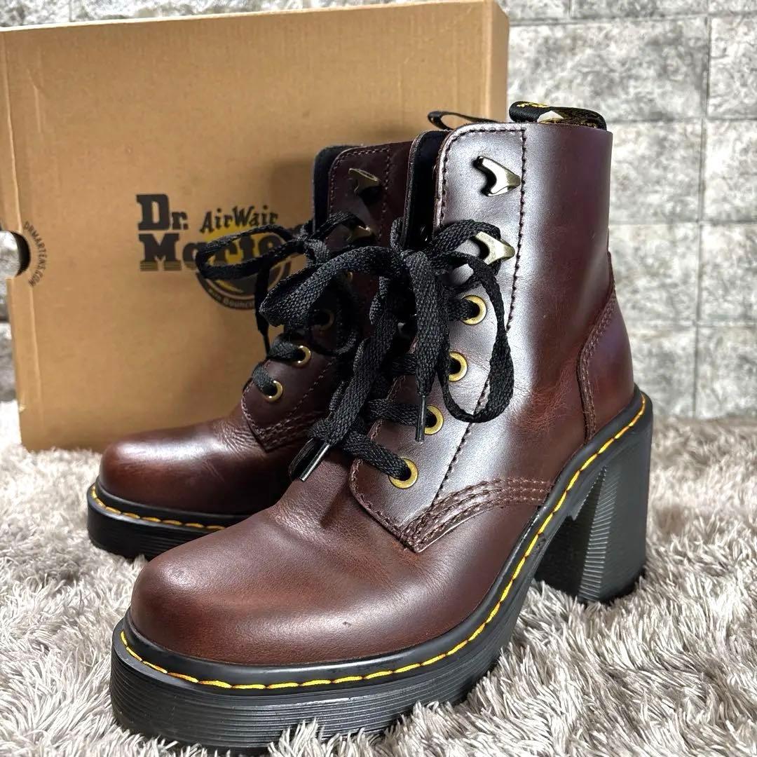 美品❣️ドクターマーチン JESY 6 TIE BOOT 厚底 茶 箱付属✨ Dr. Martens JESY 6 タイブーツ 厚底 レースアップ ヒールブーツ (Dr
