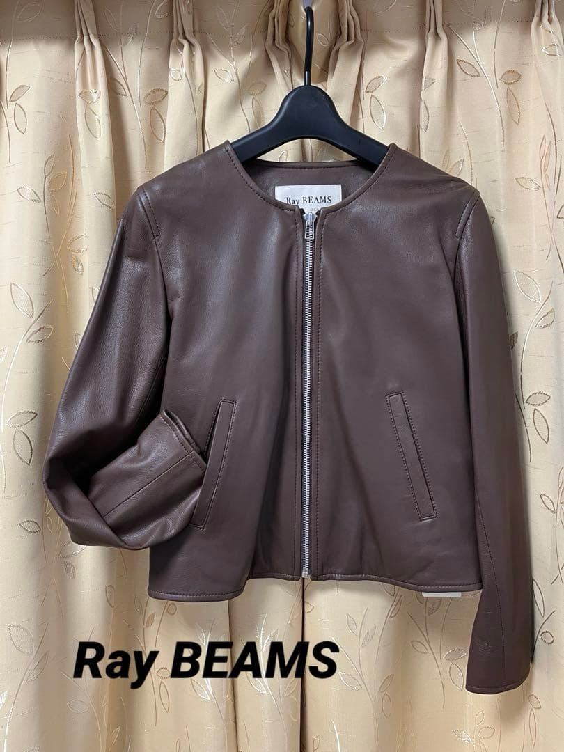 新品レイビームス ラムレザージャケット　ブラウンL 美品 BEAMS レイビームス レザージャケット ダブルライダース