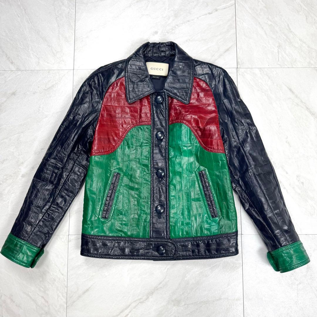 極美品 名作 GUCCI イールスキン レザージャケット グッチカラー 36 GUCCI グッチ アレッサンドロ・ミケーレ DIYコレクション ダガーハート