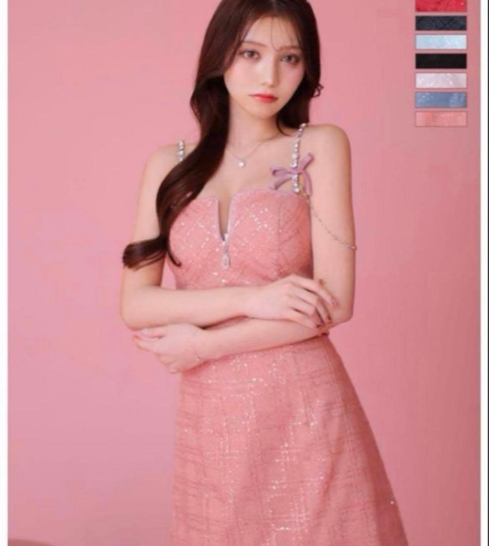 早い者勝ち♡♡ ROBE de FLEURS ピンクセットアップドレス♡ ショルダーリボンギンガムチェックマーメイドキャバドレス(fm3248)
