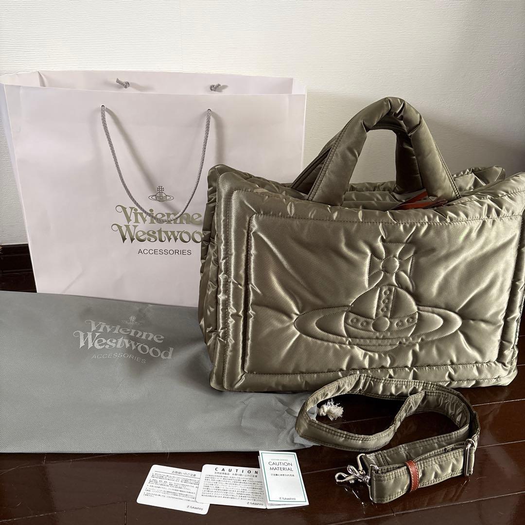 Vivienne Westwood アイダーダウン ボストンバッグ カーキ L タグ付き アイダーダウン ボストンバッグ L ハンド ショルダー 2WAY