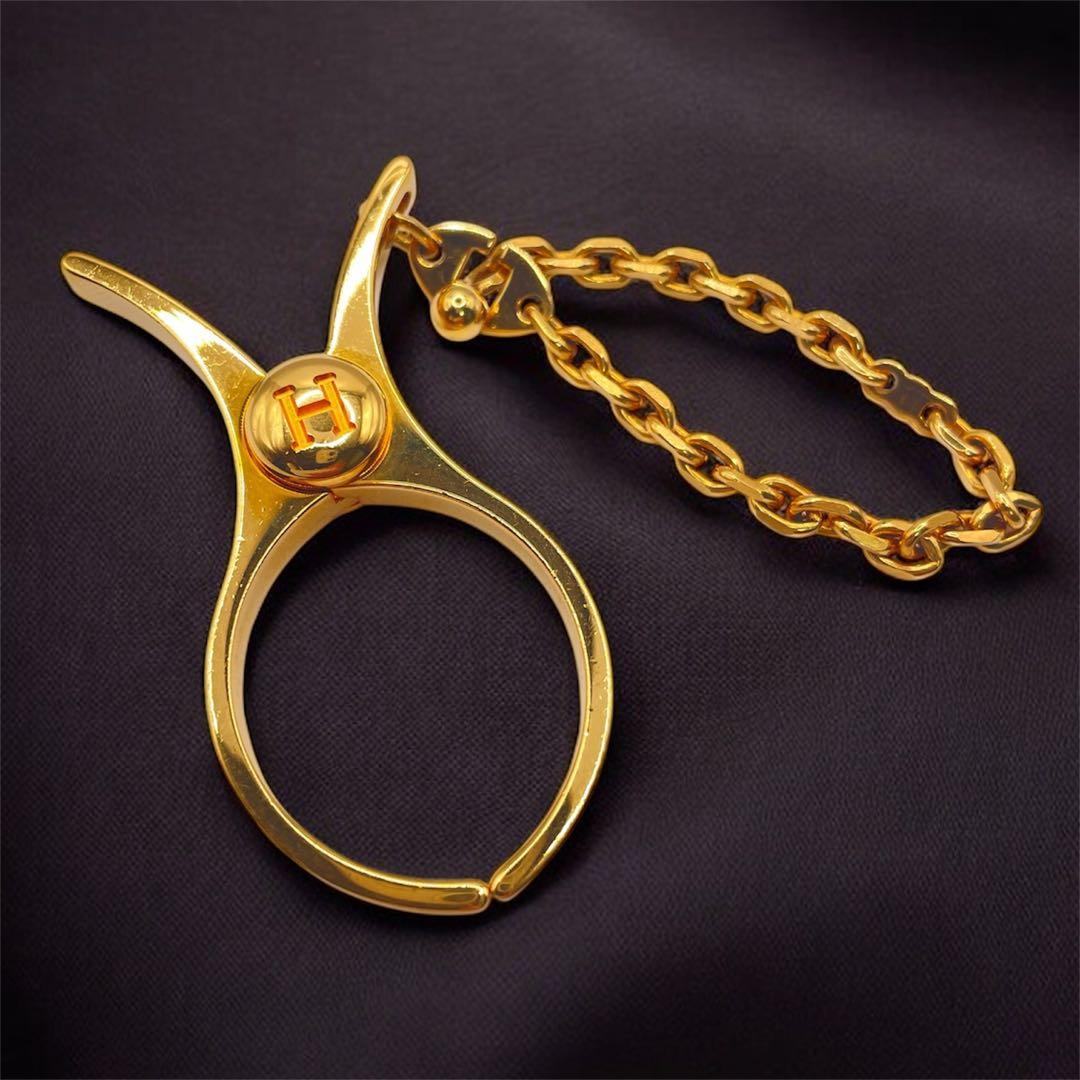 HERMES エルメス フィルー グローブホルダー 手袋ホルダー チャーム 金 HERMES エルメス グローブホルダー ゴールド 箱付き バッグチャーム