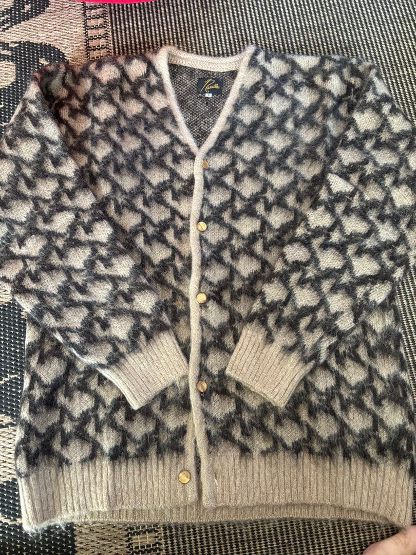 NEEDLES MOHAIR CARDIGAN ニードルス STAR END. x Needles Men's 'Rattan' Mohair Cardigan in Brown/Natural Needles