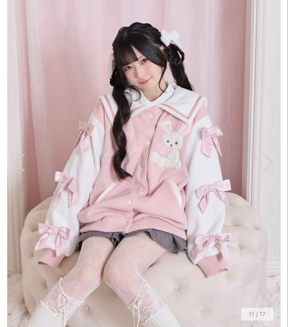 ハニーシナモン 袖リボンハニーちゃんアップリケスタジャン 袖リボンハニーちゃんアップリケスタジャン – BUNNY APARTMENT