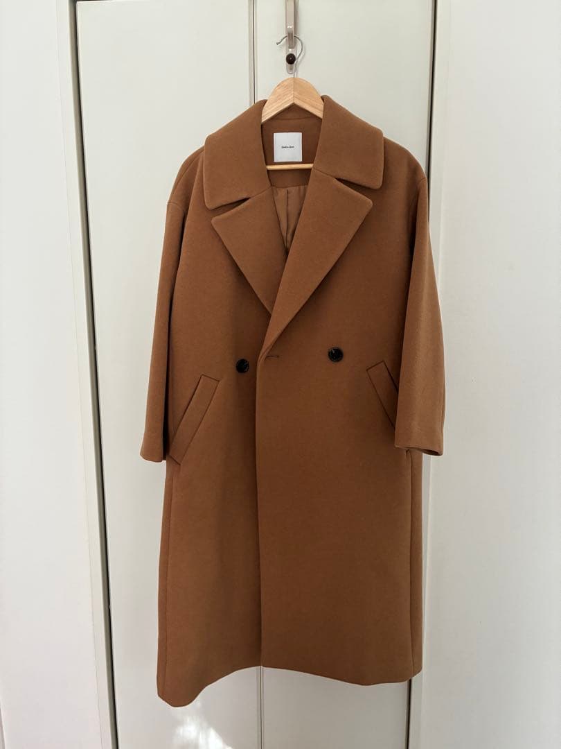 ブラウン ダブルブレスト ロングコート WOMAN ダブルブレストウールロングコート [DARK BROWN]