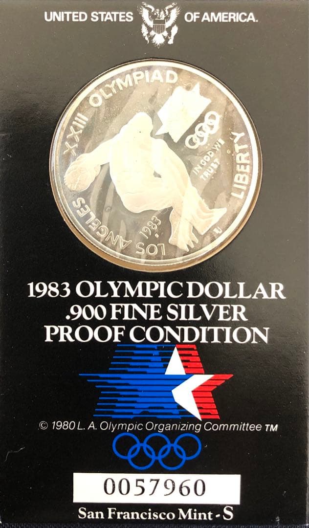 アメリカ　1983年　ロサンゼルスオリンピック ファインシルバー プルーフ銀貨 1983年 ロサンゼルスオリンピック記念 プルーフ銀貨 SV90026.73g