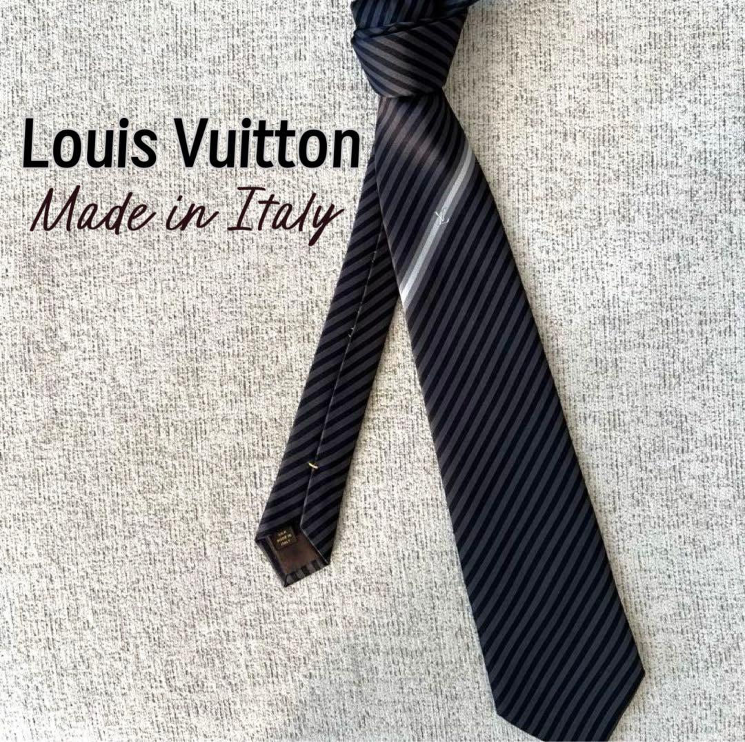 LOUIS VUITTON ルイヴィトン ネクタイ ストライプ ブラックLVロゴ LOUIS VUITTON（ルイ・ヴィトン） 国内完売商品【新品】ルイヴィトン