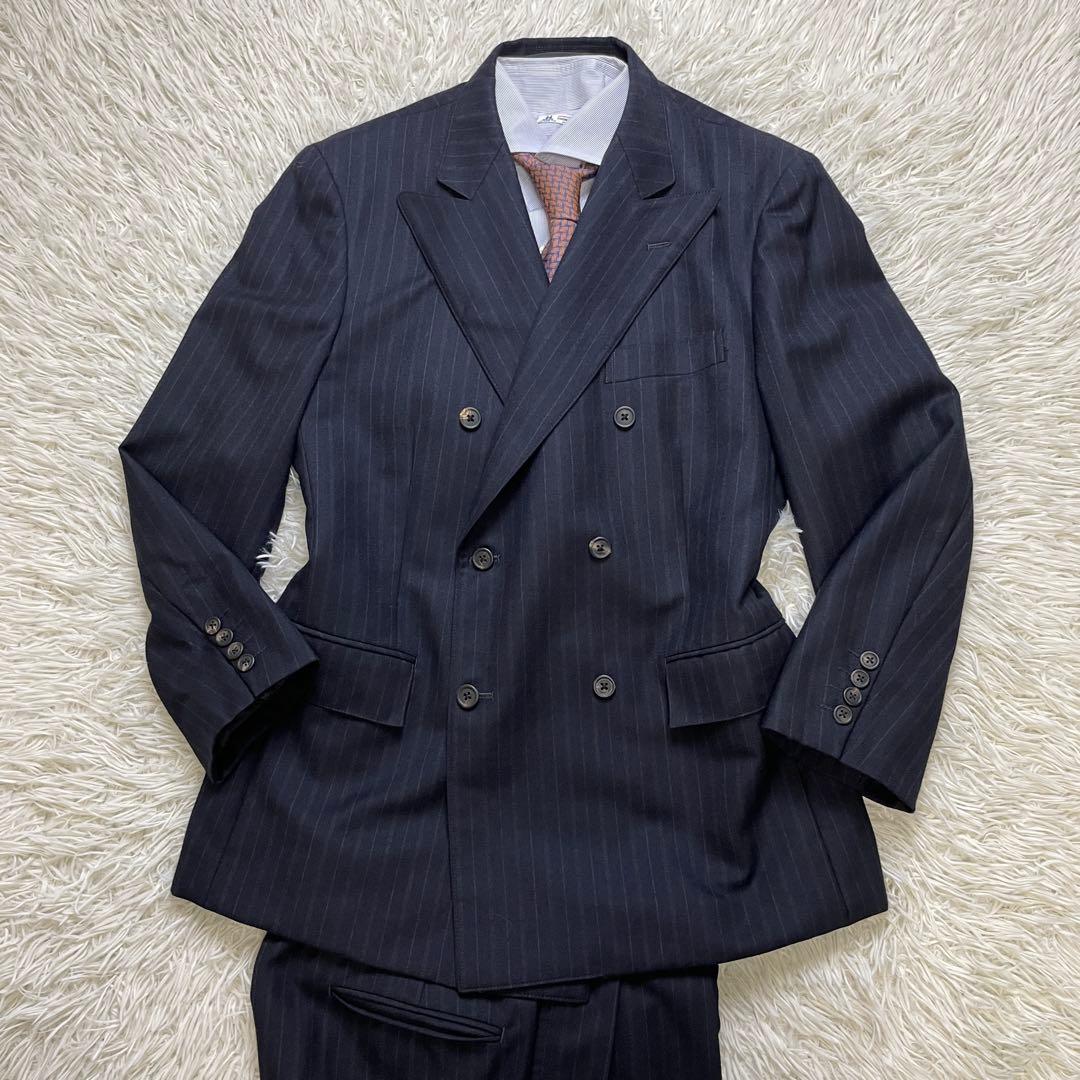 け*ん様 美品 Jプレス ストライプ スーツ セットアップ ダブルブレスト L相 メンズ ストライプ ツーピース ピークラペルスーツ ダブルブレスト